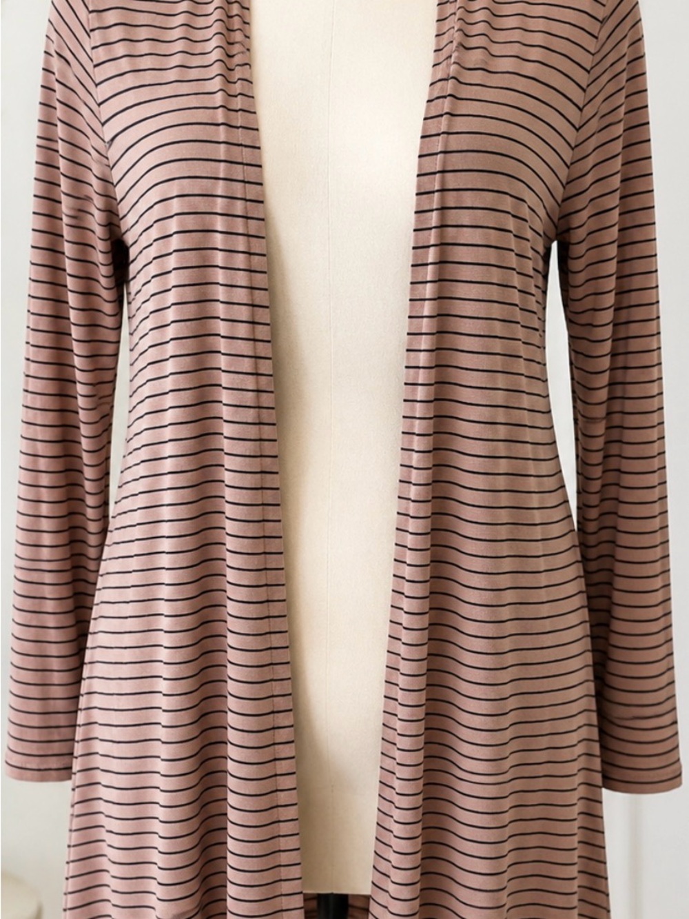 Striped Open Front Cardigan in Dusty Rose